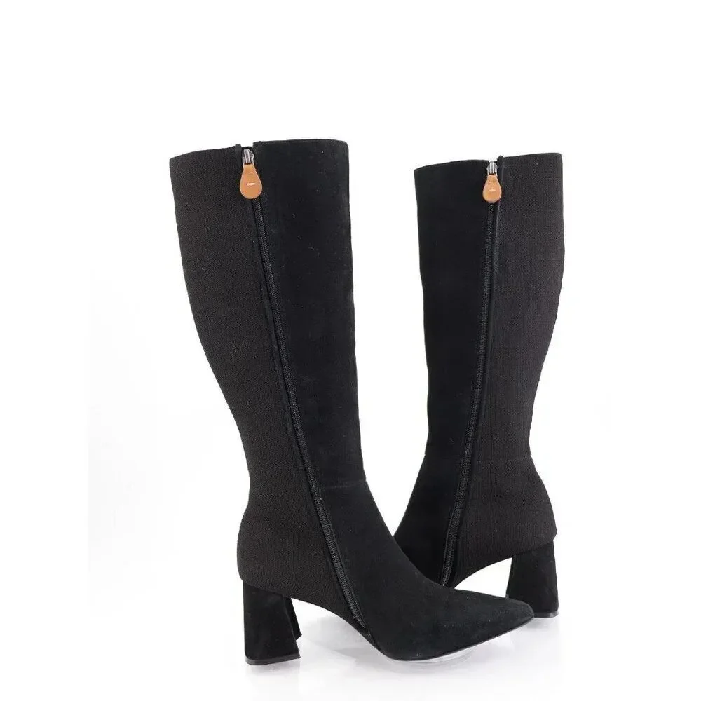 Gentle Souls by Kenneth Cole Dionne Black Suede Knee High Boots Block Heel 9.5